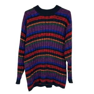 Just for Women Vintage Acrylic Rainbow Striped Ribbed Sweater Long Size 2X